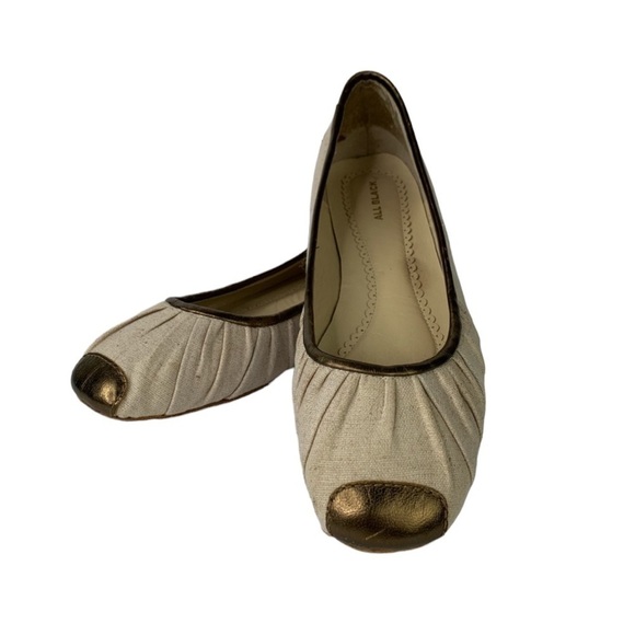 All Black Wheat Fabric Bronze Leather Flat Shoes - Picture 13 of 13